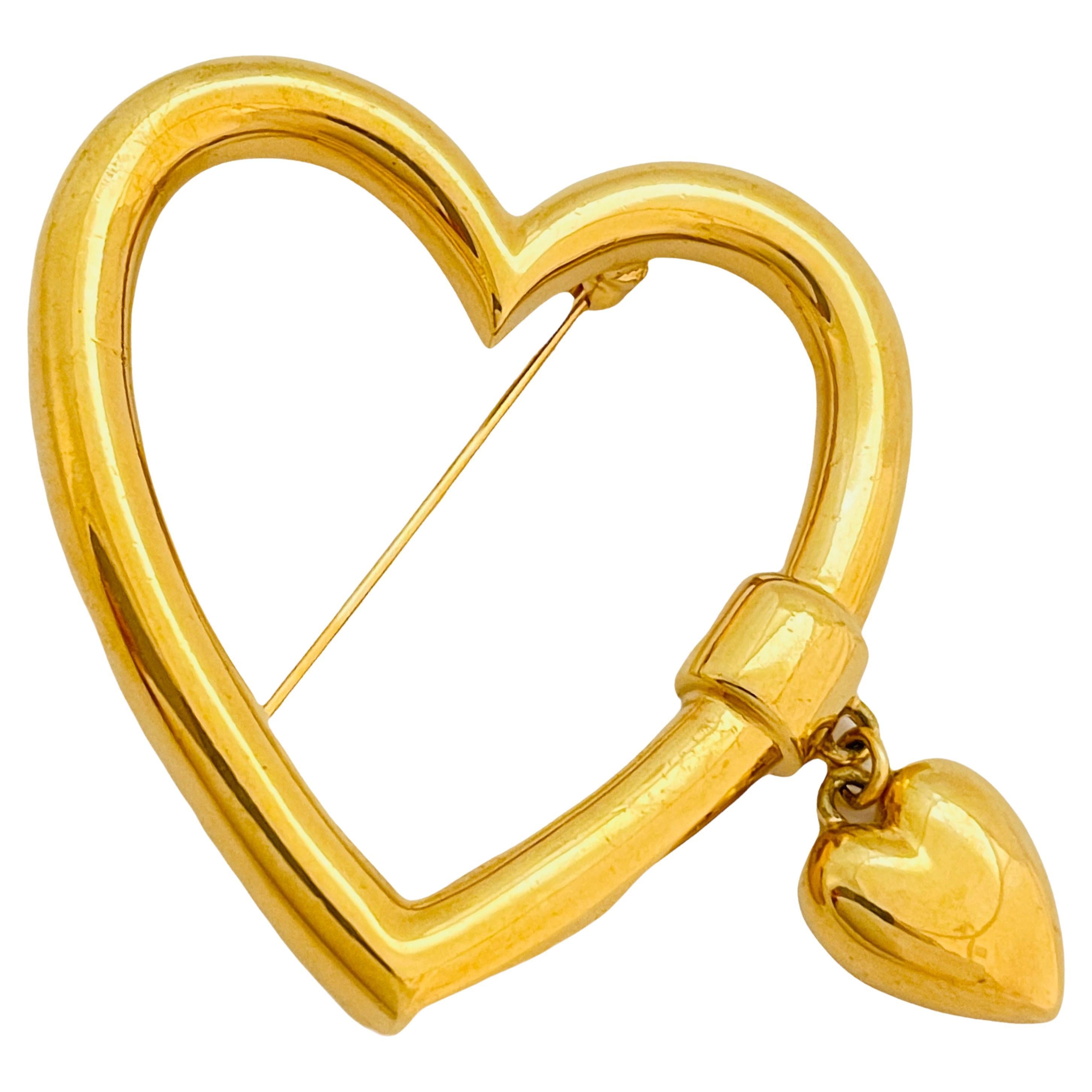 Vintage MONET signed gold tone heart designer brooch