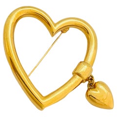 Vintage MONET signed gold tone heart designer brooch