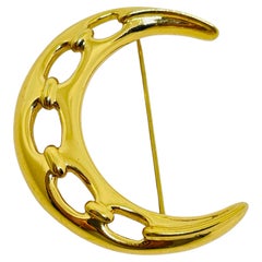 Broche vintage MONET signée lune en or ton sur ton