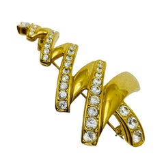 Broche de designer de Noël vintage signée MONET, couleur or avec strass