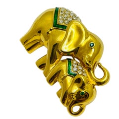 Vintage Monet, spilla firmata elefante-designer in strass e smalto in tonalità oro