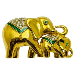 Vintage MONET signed gold tone rhinestone enamel elephantdesigner brooch