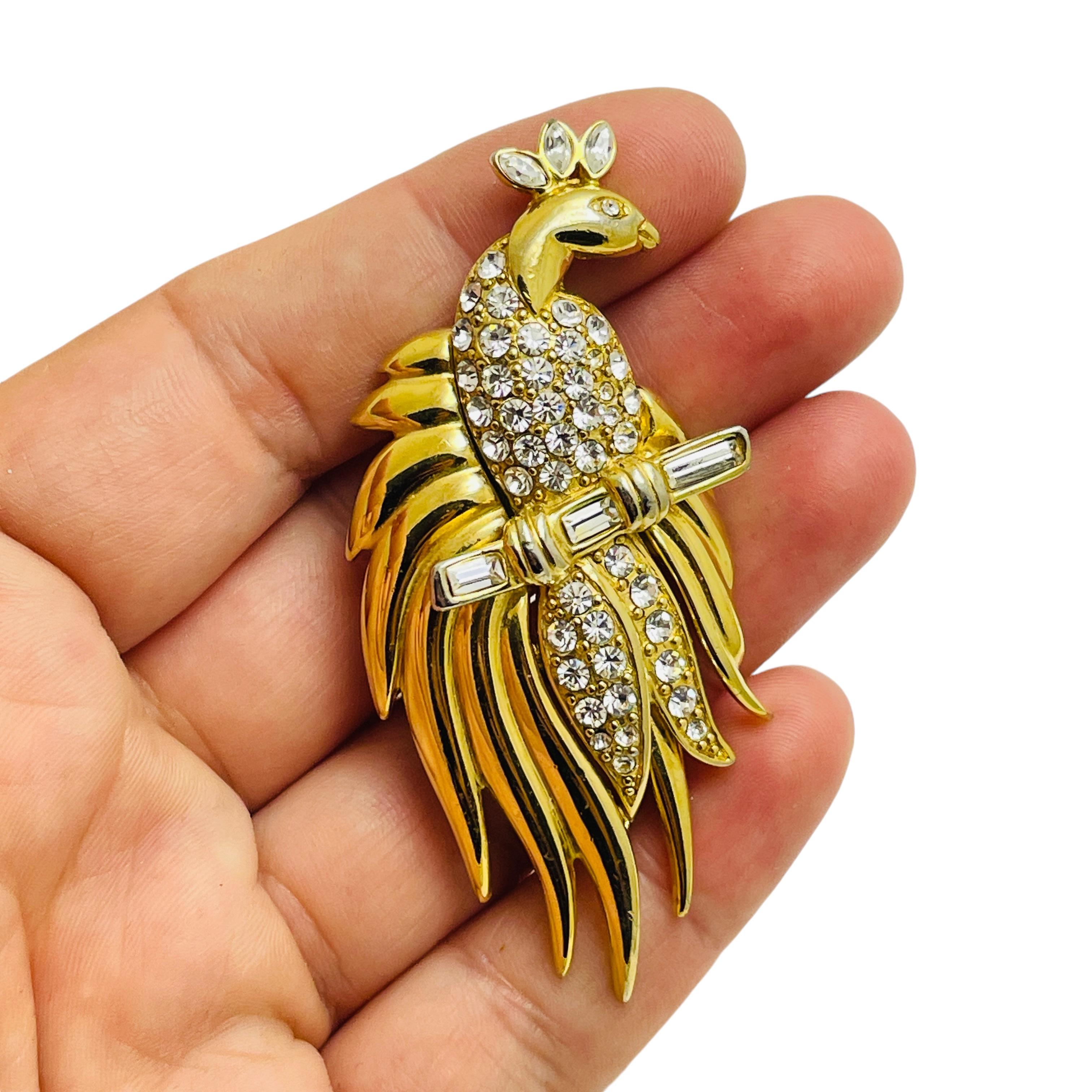 Women's Vintage MONET signed gold tone rhinestones bird  designer brooch For Sale