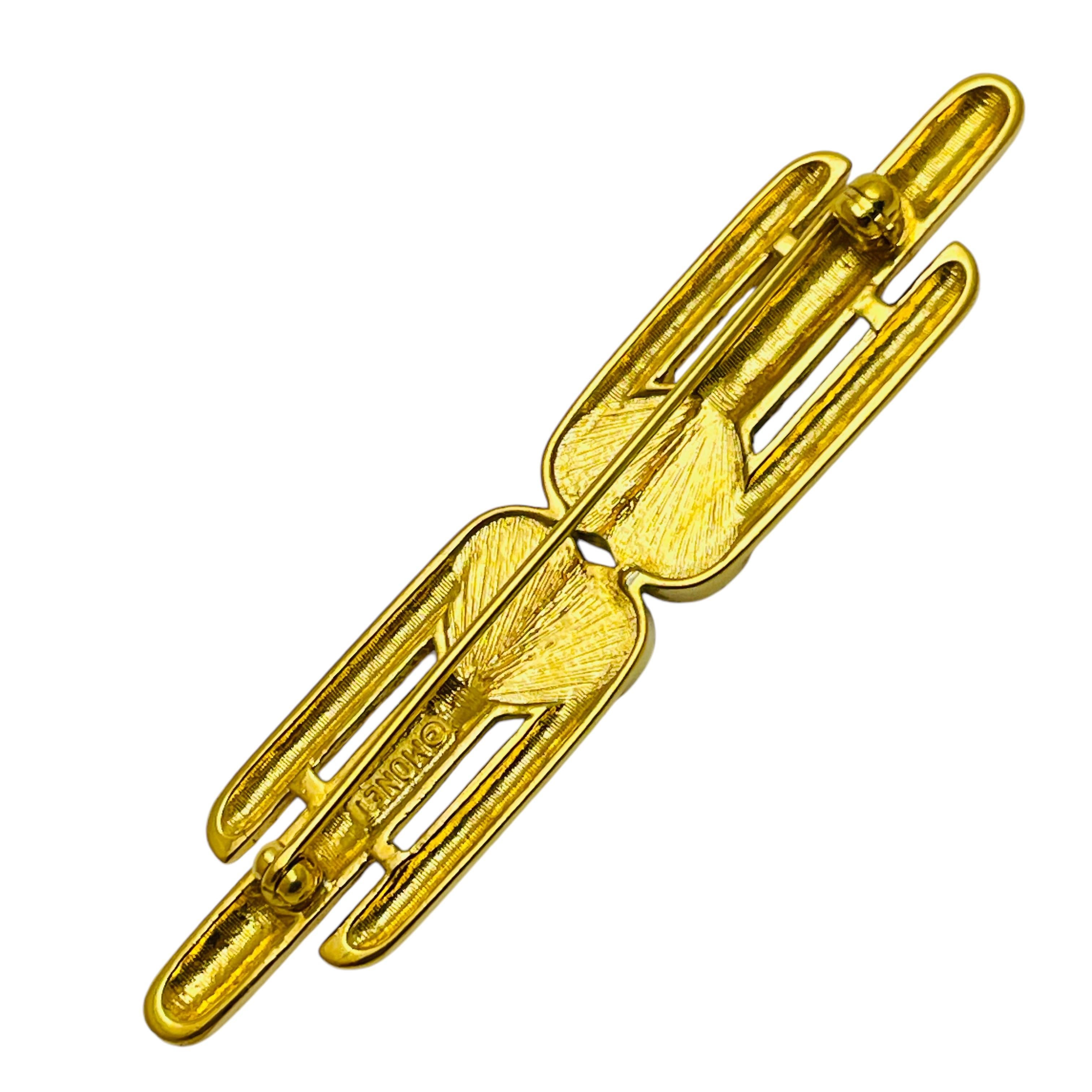 Vintage MONET signed gold tone rhinestones designer brooch In Good Condition For Sale In Palos Hills, IL