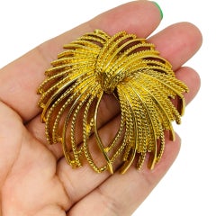 Vintage MONET signed gold tone textured massive designer brooch