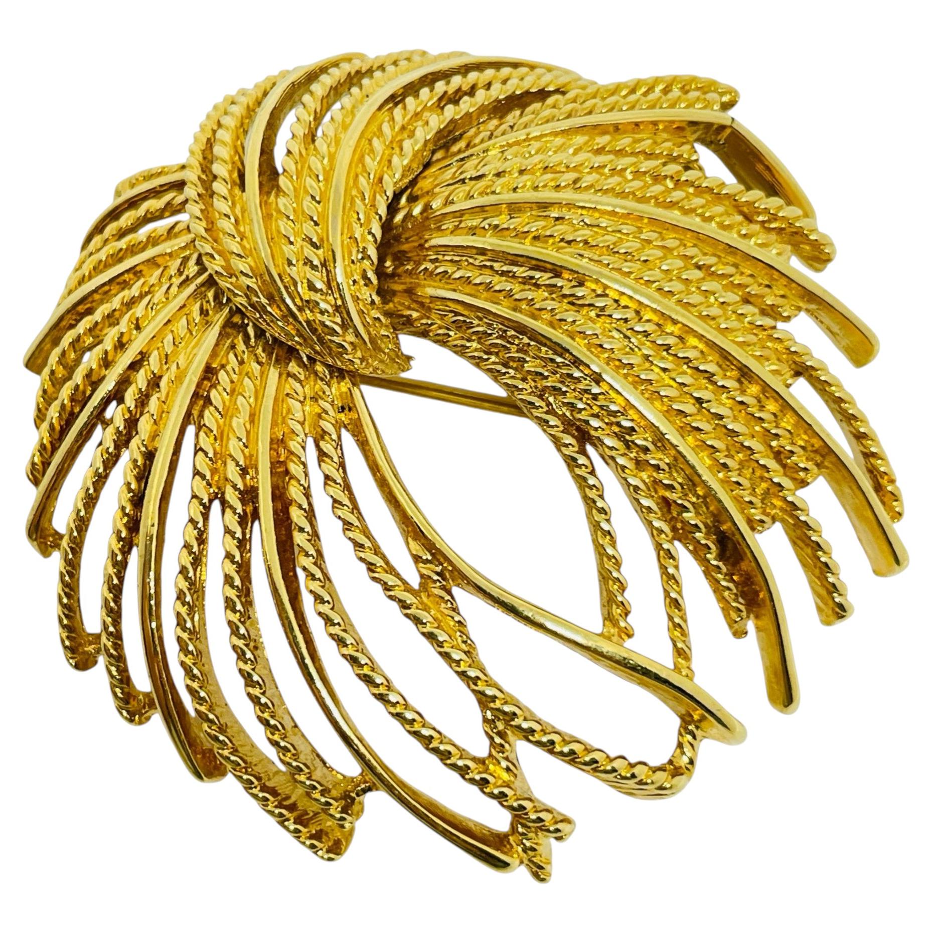 Pre-owned Monet Vintage  Signed Gold Tone Textured Massive Designer Brooch In Multi