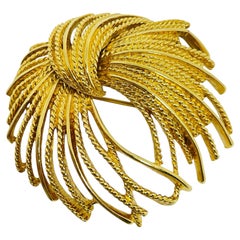 Vintage MONET signed gold tone textured massive designer brooch