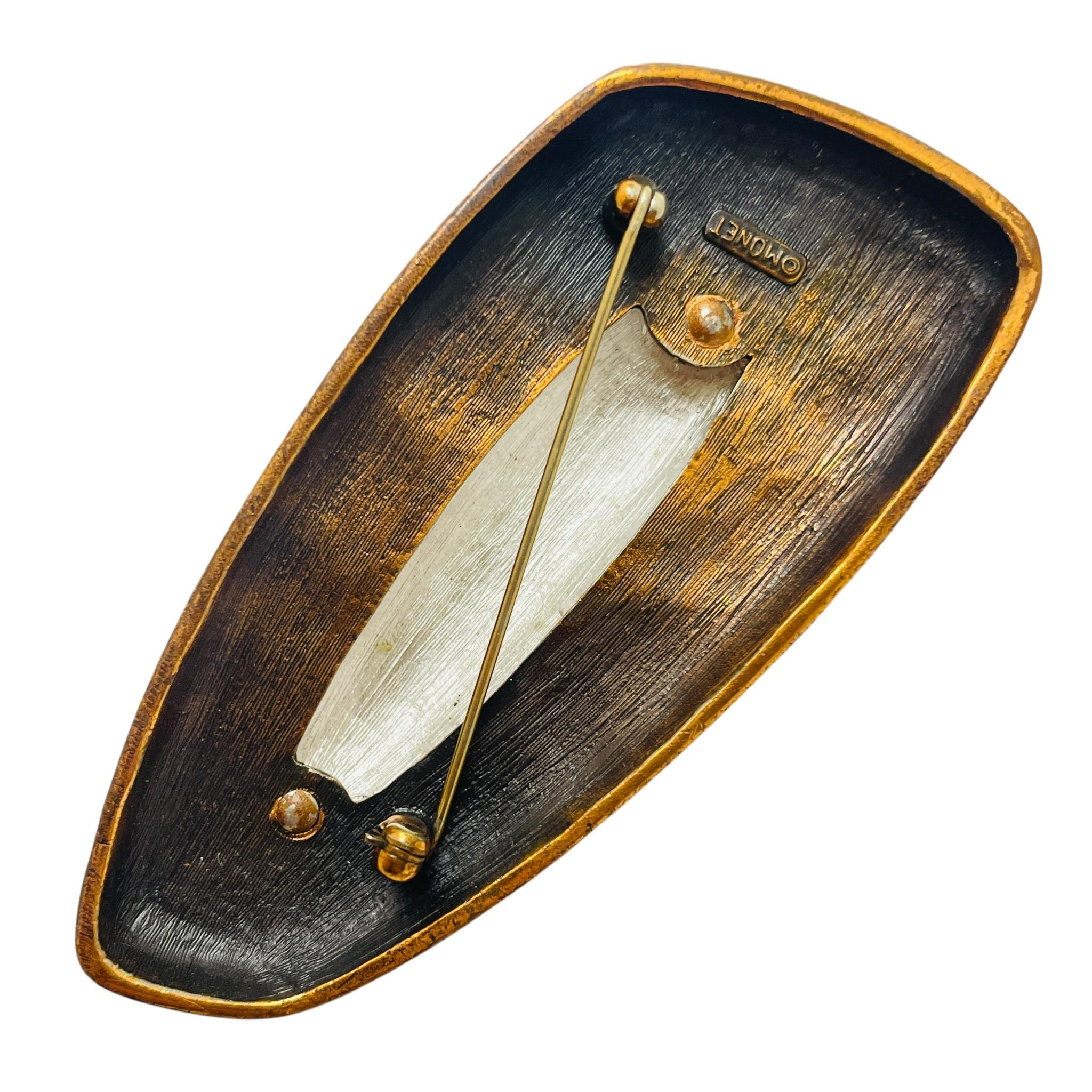 Vintage MONET signed mixed metal copper silver tone modernist massive brooch In Good Condition For Sale In Palos Hills, IL
