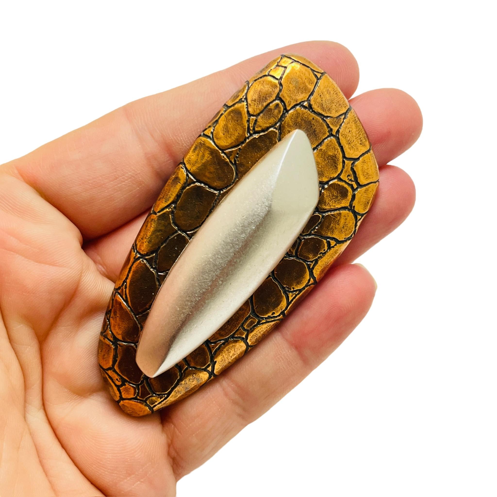 Women's Vintage MONET signed mixed metal copper silver tone modernist massive brooch For Sale