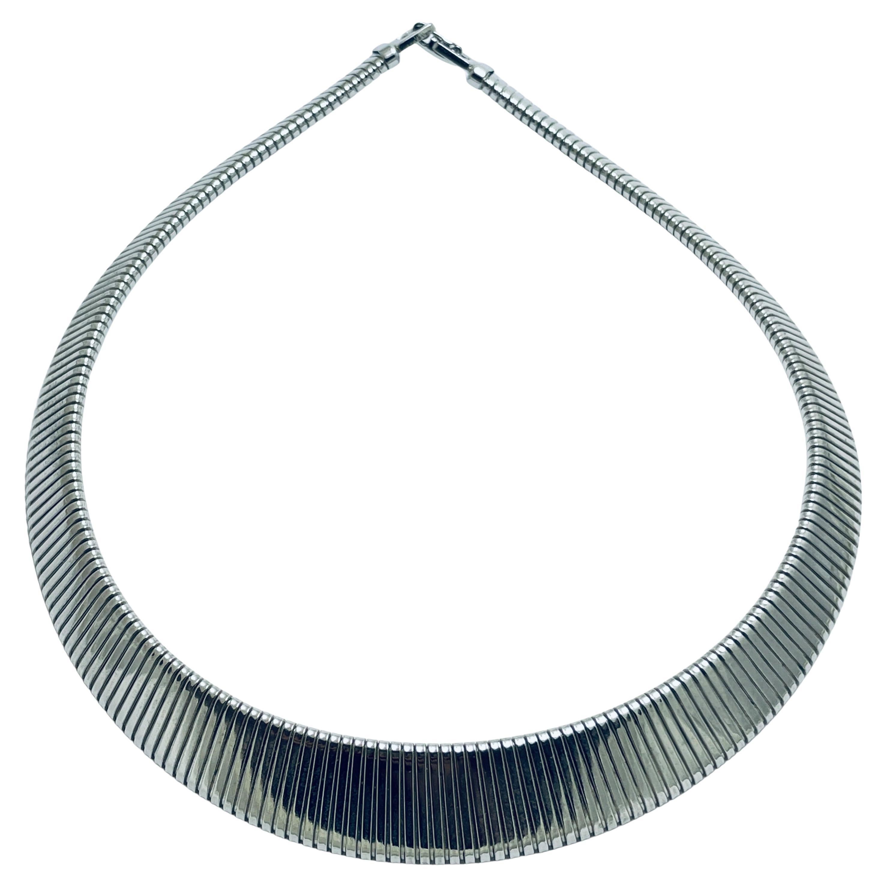 Vintage MONET signed silver tone designer necklace For Sale
