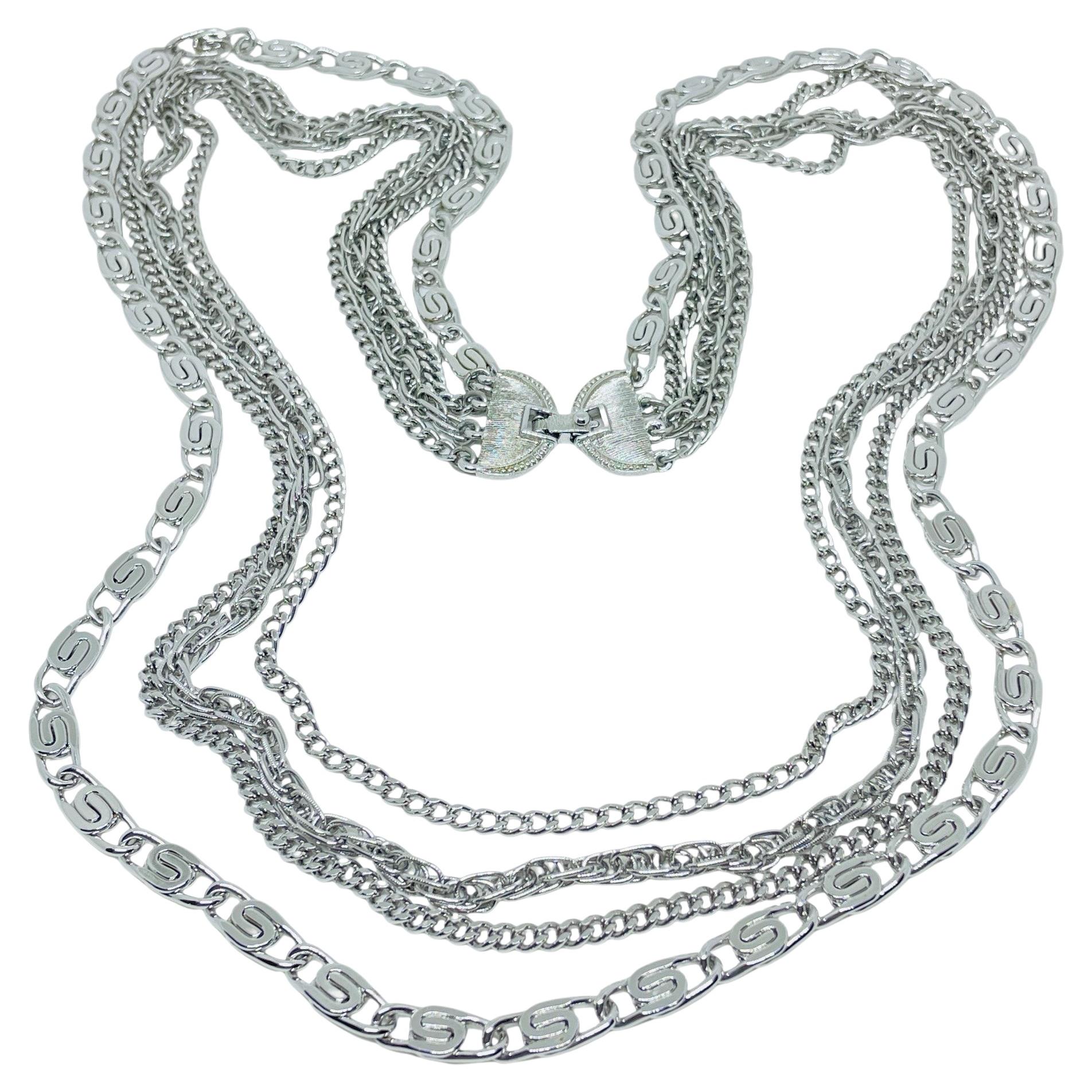 Pre-owned Monet Vintage  Signed Silver Tone Multi Chain Designer Necklace