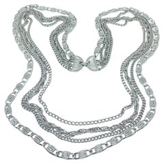 Vintage MONET signiert Silber Ton Multi Kette Designer Halskette