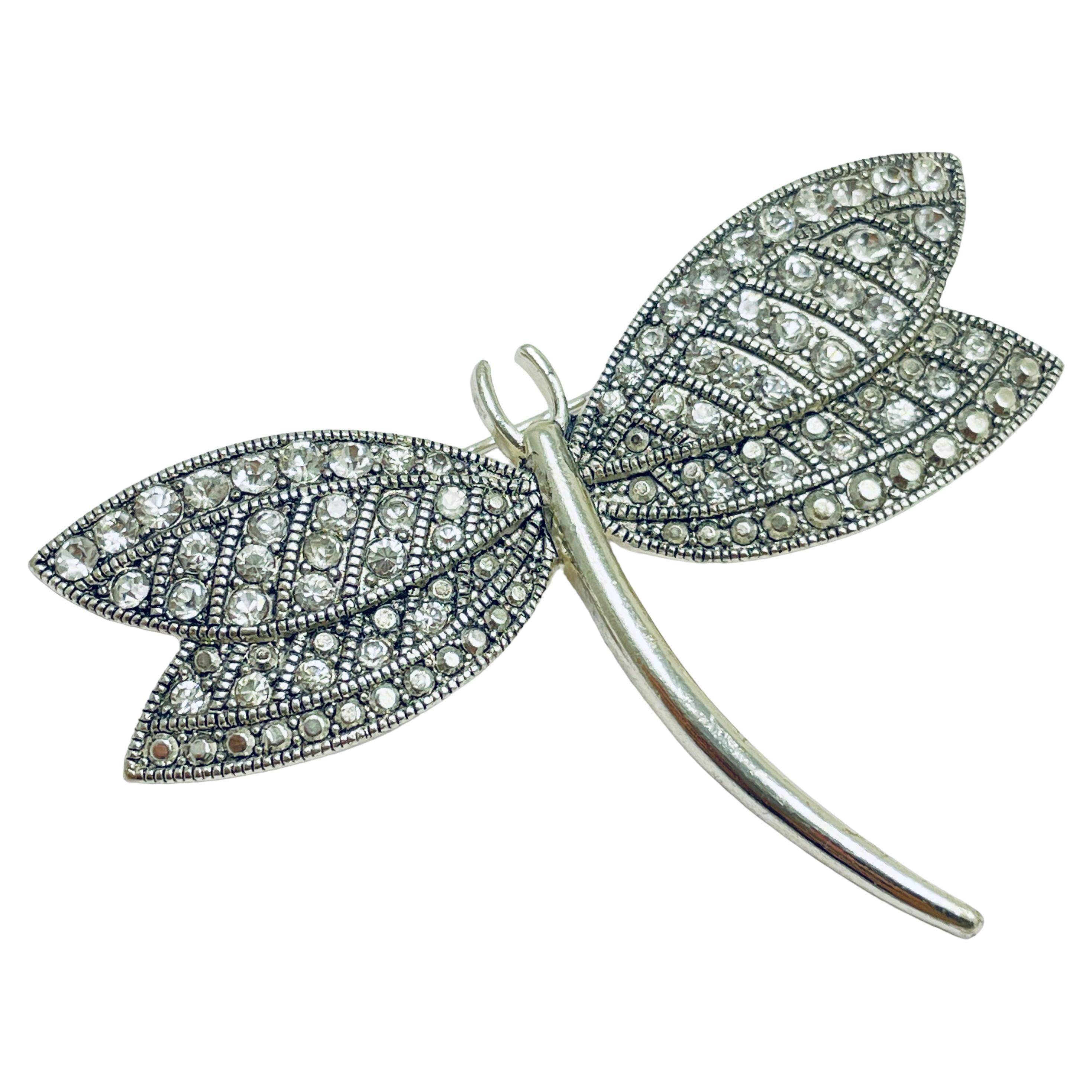 Vintage MONET silver rhinestone dragonfly designer brooch