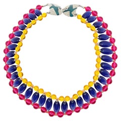 Vintage Monet Silver Tone Muti-Color Beads Weave Necklace