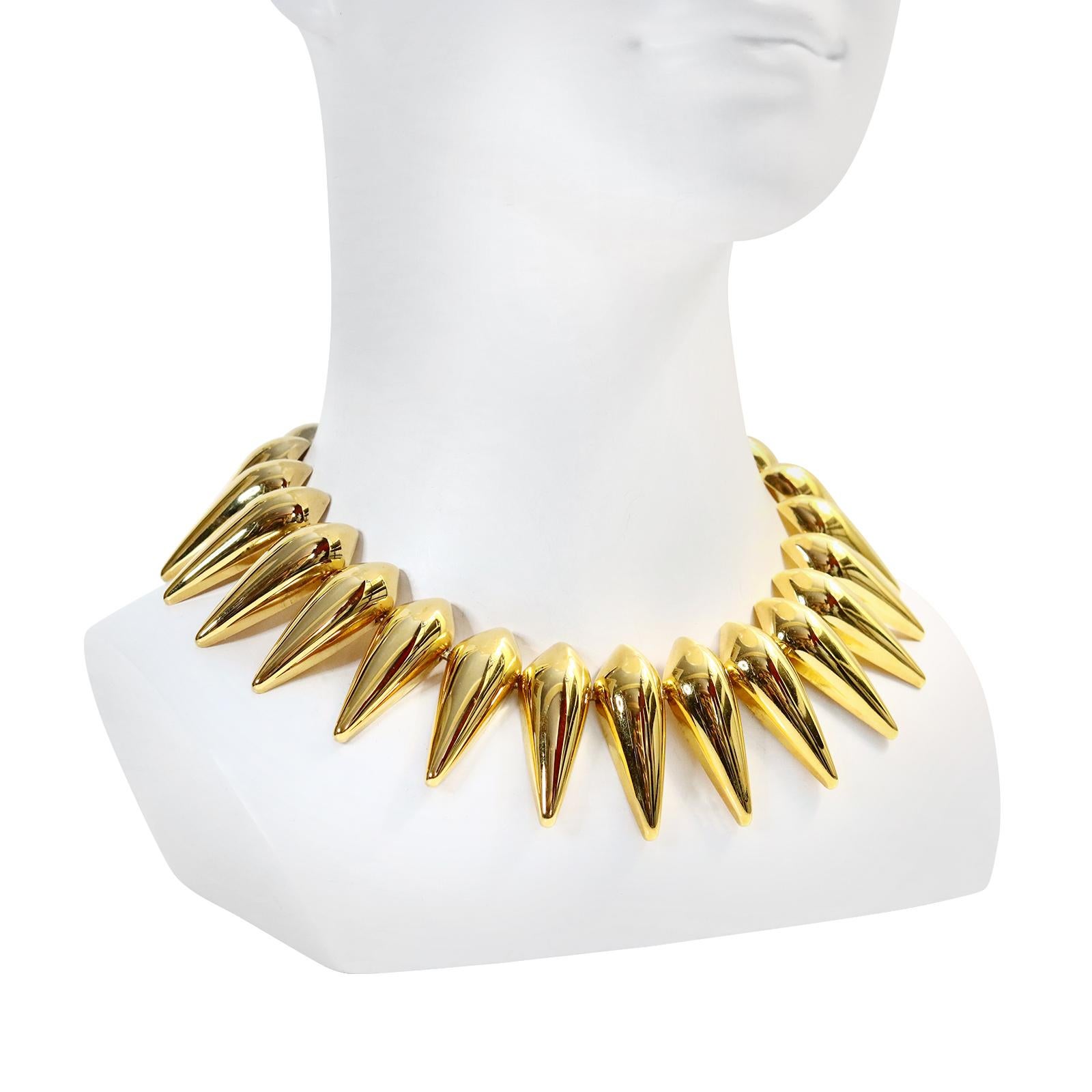 Vintage Monet Spiky Gold Tone Necklace Circa 1970s. Sum of the whole is how I would describe this necklace.  Each piece comes together to form a statement.  The length is from 16-18