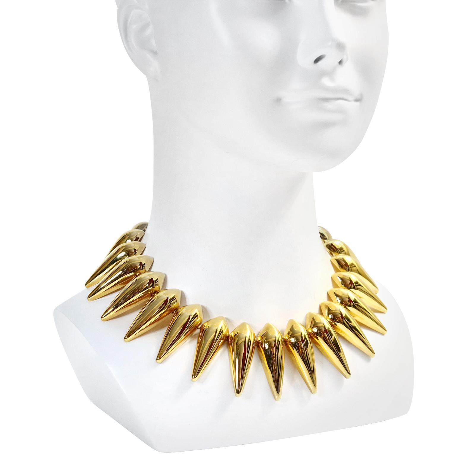 Modern Vintage Monet Spiky Gold Tone Necklace Circa 1970s For Sale