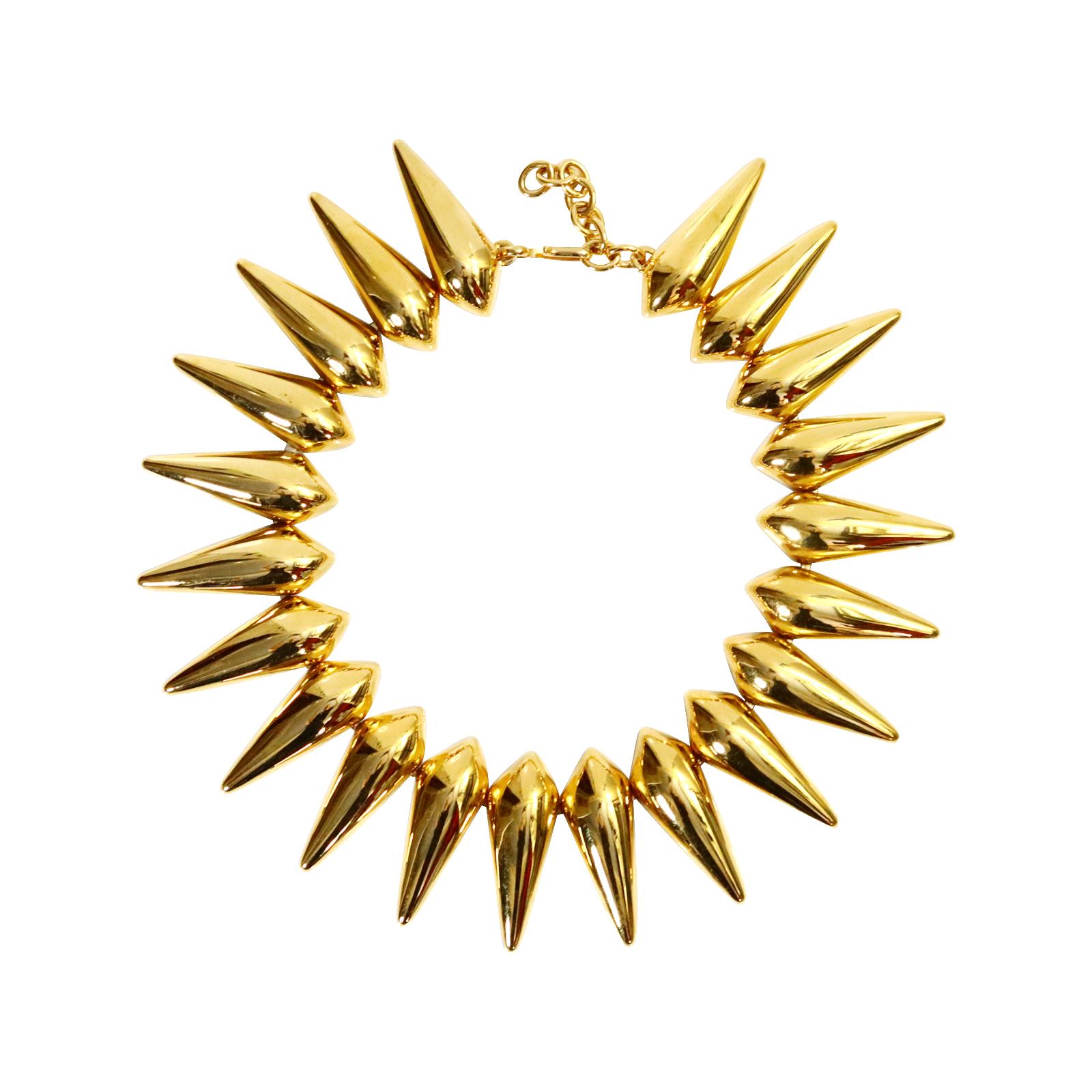 Women's or Men's Vintage Monet Spiky Gold Tone Necklace Circa 1970s For Sale
