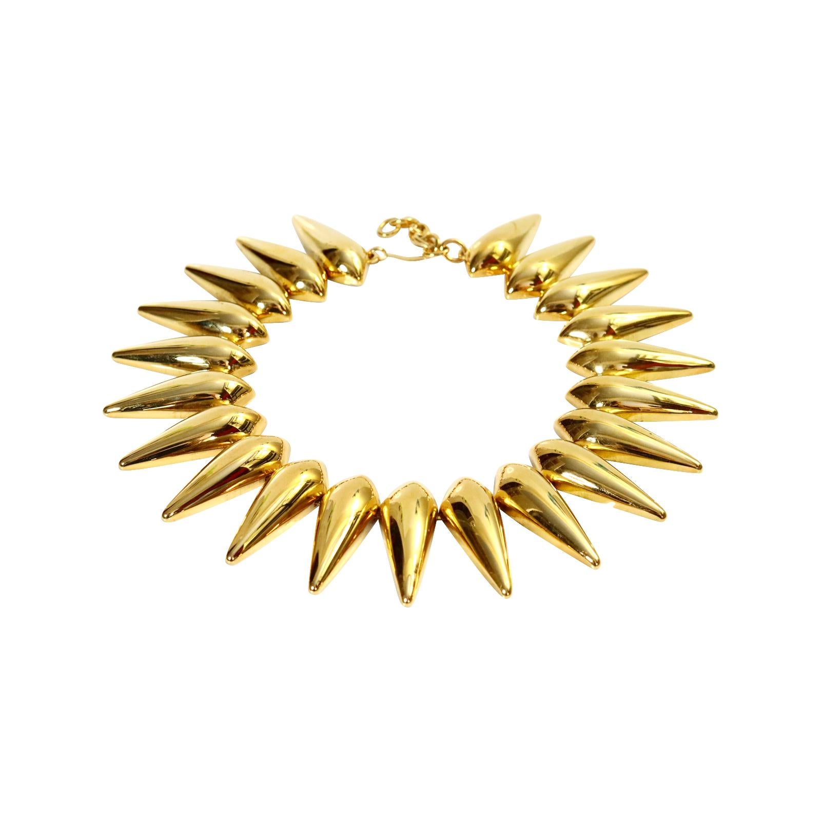 Vintage Monet Spiky Gold Tone Necklace Circa 1970s For Sale 1