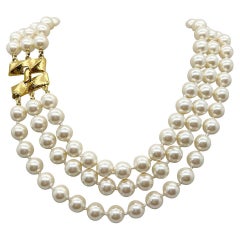 Vintage Monet Dreireihige Perlenkette 1980er Jahre
