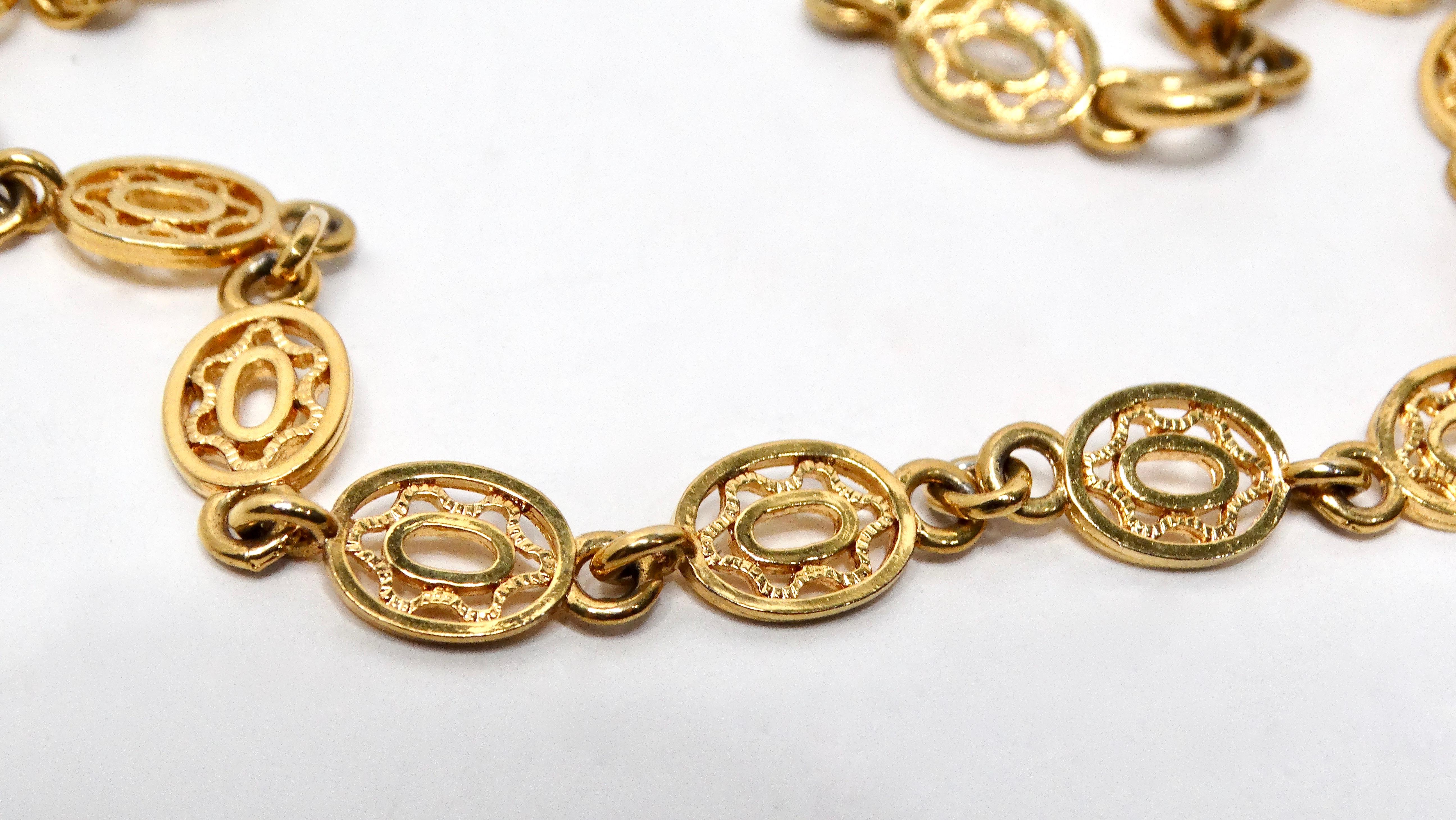 Vintage Monet Victorian Link 18K Gold Plated Long Chain Necklace In Good Condition In Scottsdale, AZ