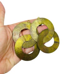 Vintage MONIES GERDA LYNGGAARD brass chain link designer clip on earrings