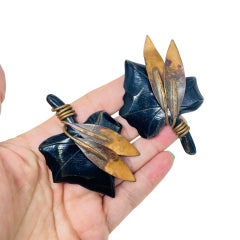 Vintage MONIES GERDA LYNGGAARD copper leaf designer clip on earrings