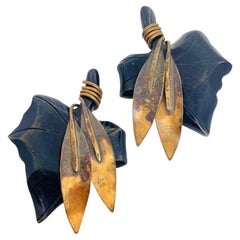 Vintage MONIES GERDA LYNGGAARD copper leaf designer clip on earrings