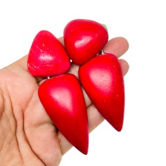 Vintage MONIES GERDA LYNGGAARD modernist red wood designer clip on earrings