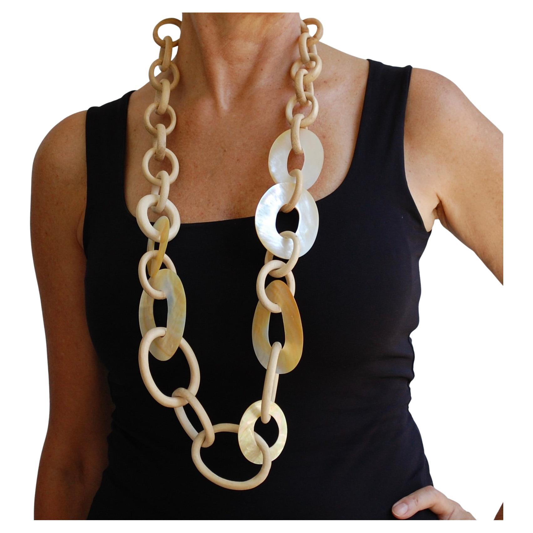 Monies Mother Of Pearl Wood Necklace For Sale