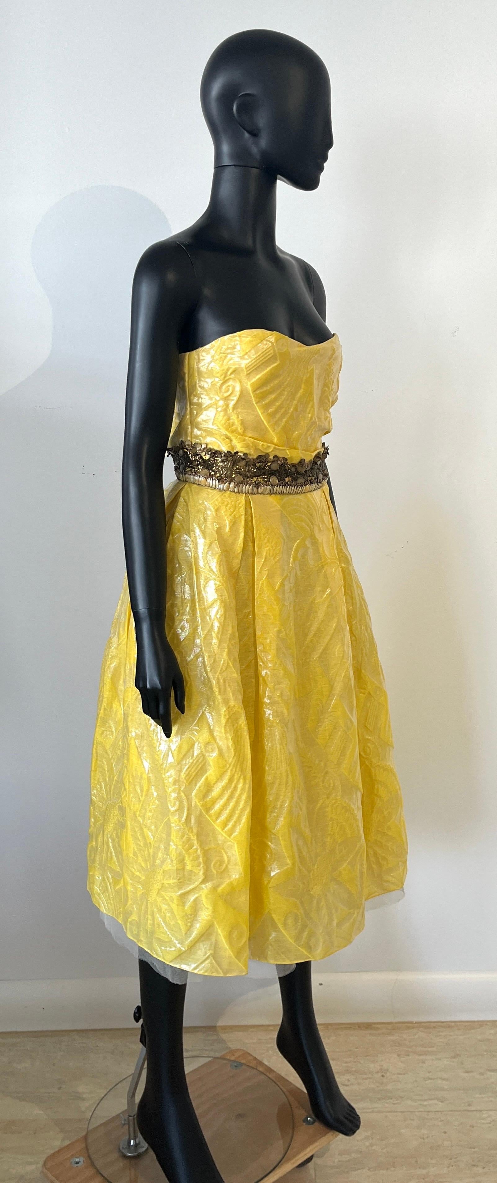 Vintage Monique Lhuillier Jacquard party dress Naranja en venta