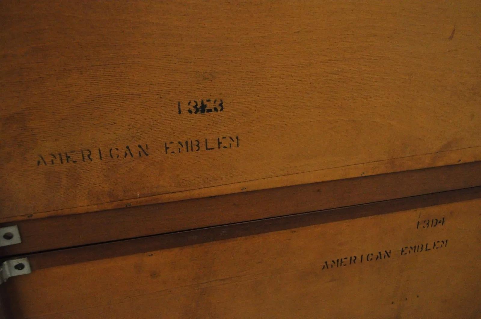 Vintage Monitor American Emblem Colonial Cherry Wood Long Dresser Chest & Mirror For Sale 3