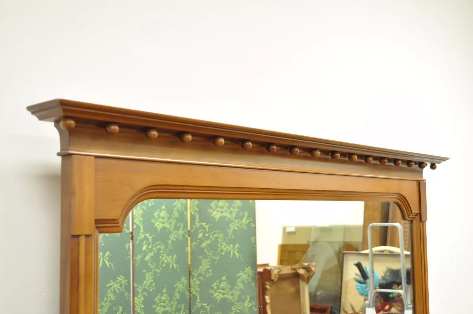 Other Vintage Monitor American Emblem Colonial Cherry Wood Long Dresser Chest & Mirror For Sale
