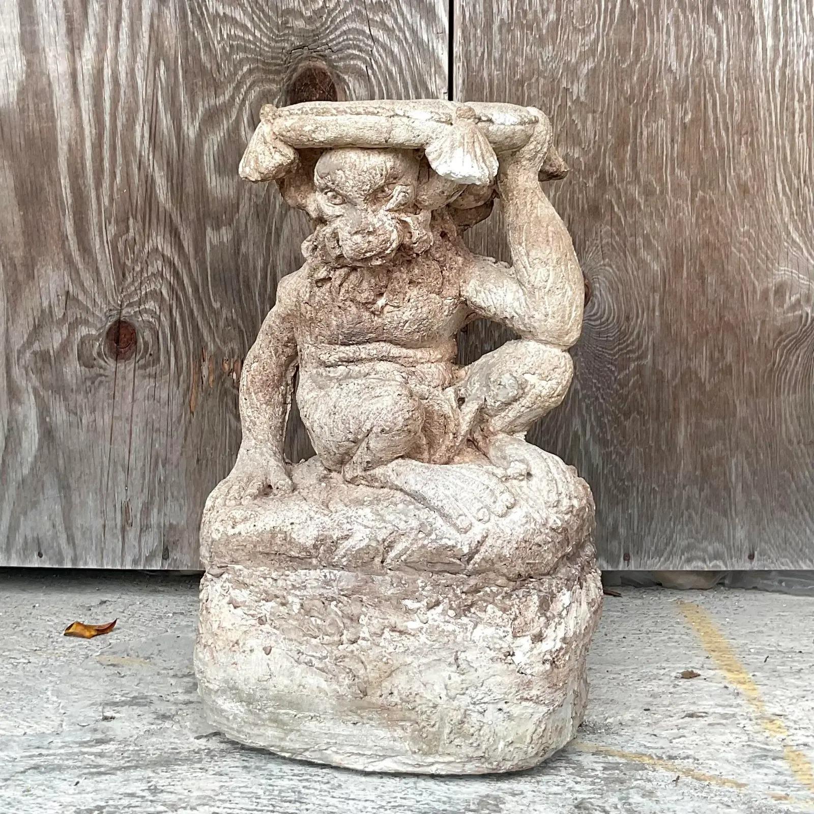 North American Vintage Tassel Monkey Cast Concrete Garden Seat For Sale