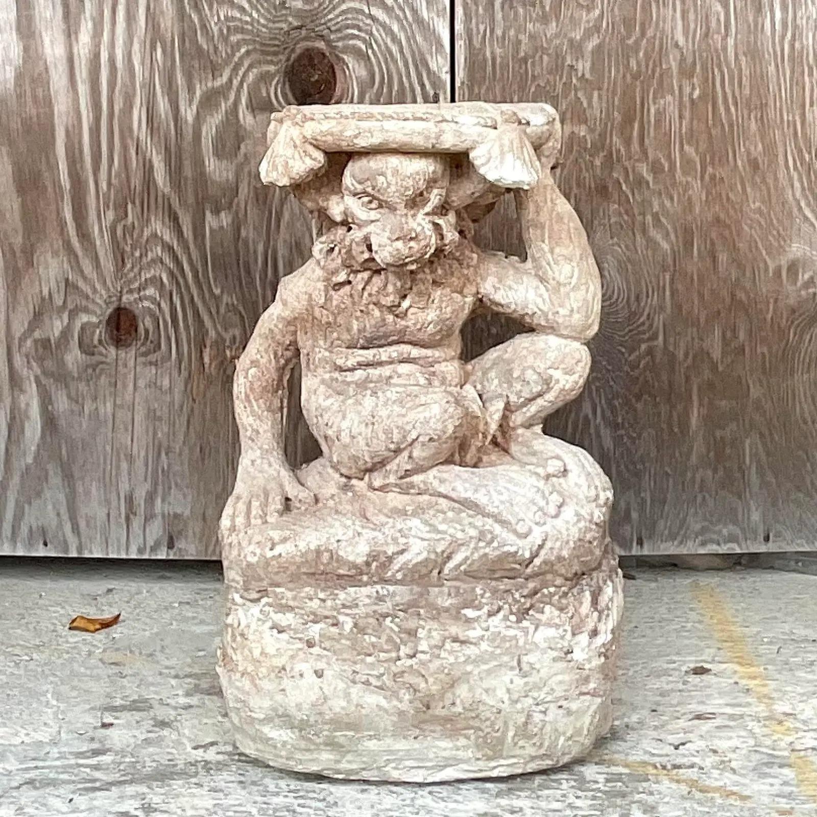 Vintage Tassel Monkey Cast Concrete Garden Seat In Good Condition For Sale In west palm beach, FL