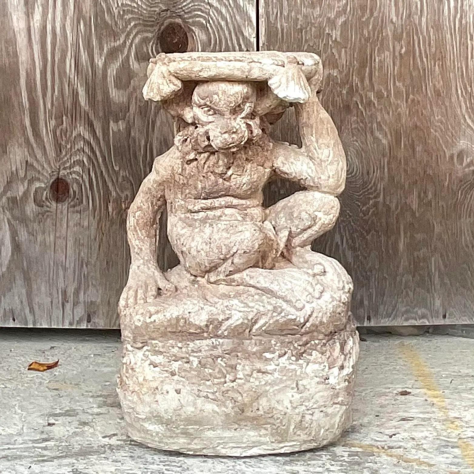 Contemporary Vintage Tassel Monkey Cast Concrete Garden Seat For Sale