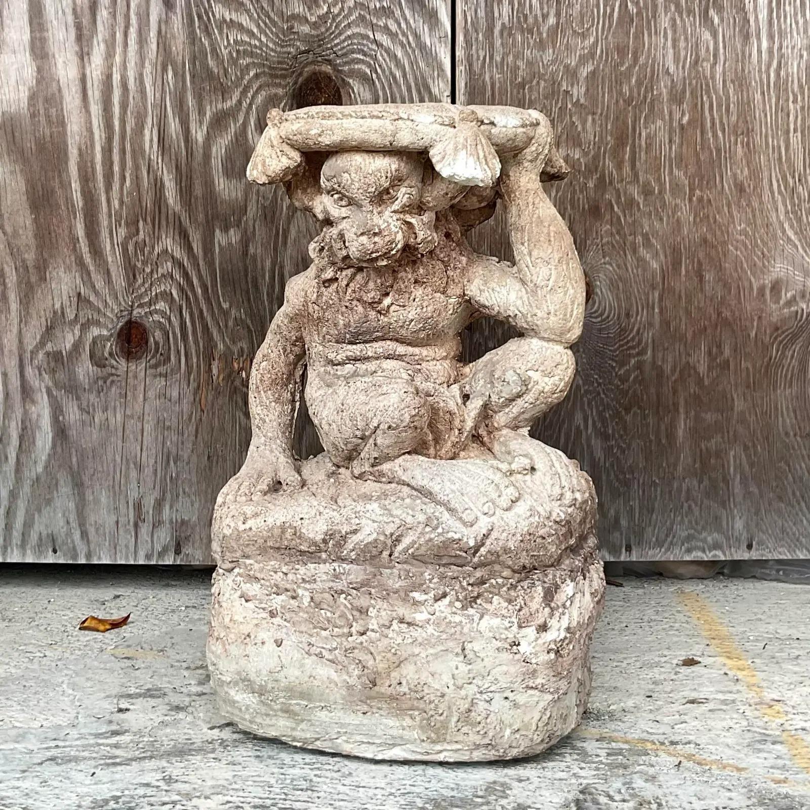 Stone Vintage Tassel Monkey Cast Concrete Garden Seat For Sale
