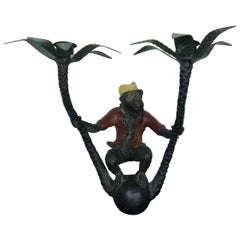 Vintage Monkey Palm Tree Two Light Wall Sconce Candle Holder 11"