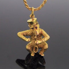 Vintage Monkey Saxophone Ruby Yellow Gold Pendant