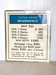 Vintage Monopoly Boardwalk Title Deed Lithograph