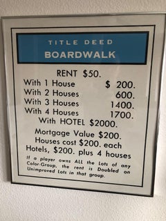 Vintage Monopoly Boardwalk Title Deed Lithograph