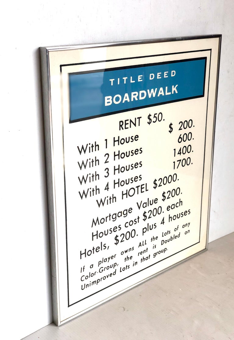 Vintage Monopoly Boardwalk Title Deed Lithograph at 1stDibs  boardwalk  card, park place monopoly card, boardwalk card in monopoly