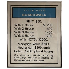 Vintage Monopoly Boardwalk Title Deed Lithograph