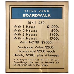 Vintage Monopoly Boardwalk Title Deed Lithograph