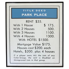 Vintage Monopoly-Spiel „Park Place“ Titel Deed-Lithographie, Vintage