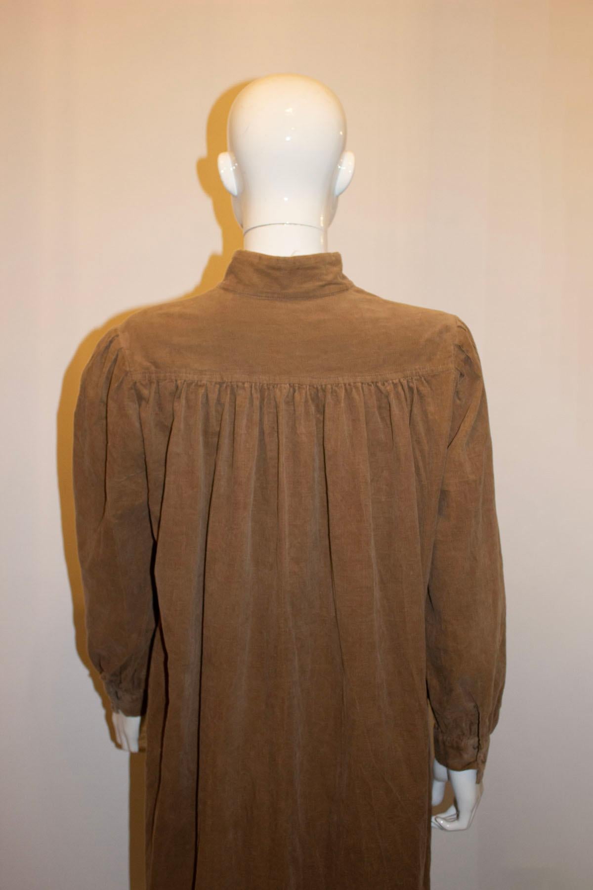 Vintage Monsoon Beige Courdroy Smock Dress In Good Condition For Sale In London, GB