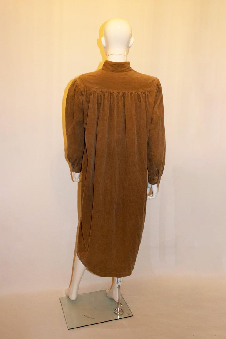 Vintage Monsoon Beige Courdroy Smock Dress For Sale at 1stDibs