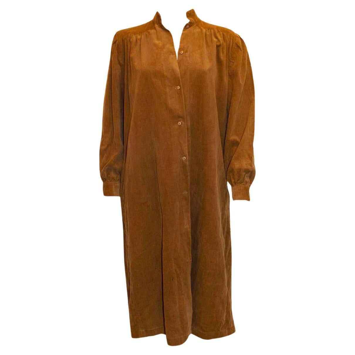 Vintage Monsoon Beige Courdroy Smock Dress For Sale
