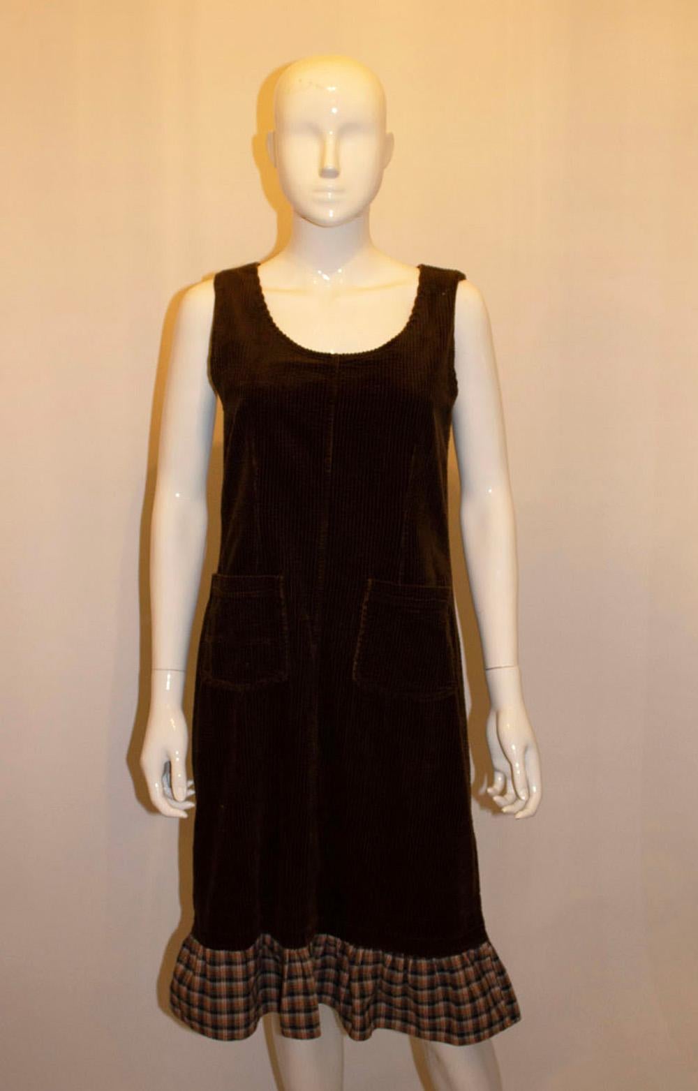 Vintage Monsoon Pinafore Dress with Check Frill In Good Condition For Sale In London, GB