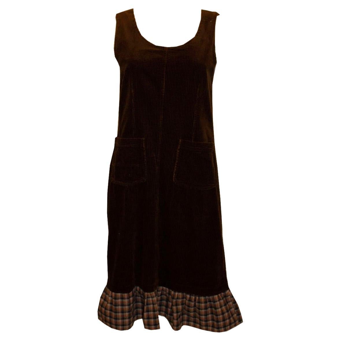 Vintage Monsoon Pinafore Dress with Check Frill For Sale