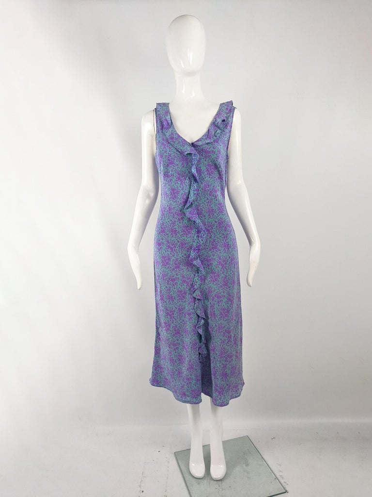 Vintage Monsoon Purple Bias Cut Silk Ruffle y2k Dress, 1990s For Sale ...
